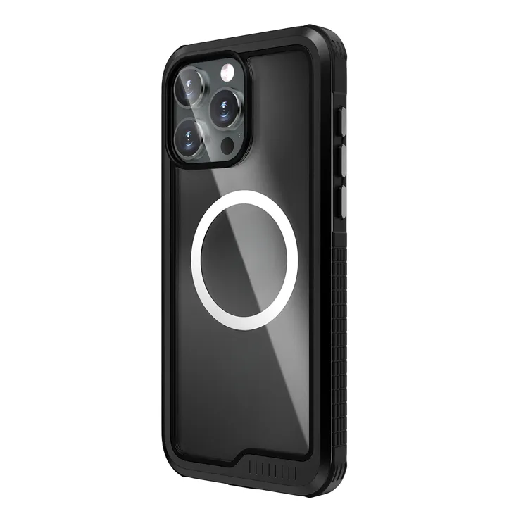 Casing logam magnetik cocok untuk iPhone 14 15 Pro Max, casing ponsel bingkai logam tahan guncangan hitam