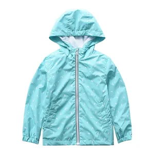 Girls Hooded Mesh Lined Jacket Lightweight Windbreaker Jackets Printed Waterproof Rain Coat