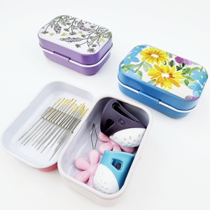 Yeni Gelen Manyetik Çiçek Desenli Mini Teneke Kutu Seti Çiçek İğne Geçirici Silikon Yüksükler 32 Parça - Dayanıklı Taşınabilir Dikiş Aksesuarı - Product Image 1