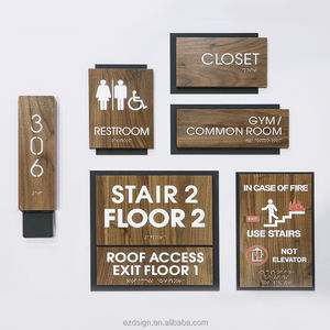 Letrero Personalizado EZD de Madera de Nogal <span class=keywords><strong>y</strong></span> Acrílico con Braille ADA para Señalización de Hoteles, Baños, Salidas de Emergencia, Oficinas, Puertas <span class=keywords><strong>y</strong></span> Números de Habitación - Product Image 1