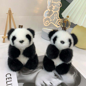 Porte-clés en fourrure de lapin Rex, adorable et exquis, petit panda en peluche, breloque de sac haut de gamme, cadeau d'anniversaire <span class=keywords><strong>Netflix</strong></span> - Product Image 5