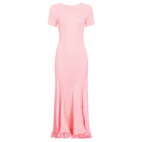 2689 Robe pour femme de haute qualité, nouvelle mode estivale, tricotée élastique, à manches courtes, patchwork, dentelle, sexy, coupe ajustée