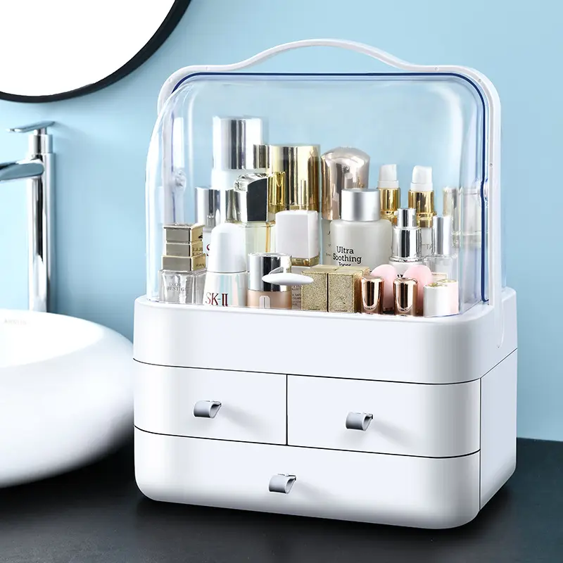 New Dust-proof Plastic Cosmetics Storage Box Organizer Makeup Storage Box With Handle