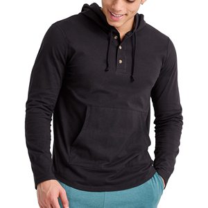 Custom Lightweight Cotton Jersey Button up Hoodie Wholesale Screen Print Plain Cotton Hooded Long Sleeve <strong>Mens</strong> <strong>Henley</strong> <strong>T</strong> <strong>Shirt</strong> - Product Image 1