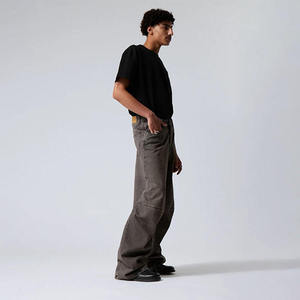 Jeans Anchos Vintage Gris Marrón Personalizados al por Mayor para Hombre, Jeans Rectos Desgastados, Jeans Casuales de Moda con Cintura Media y Corte Acampanado para Hombre - Product Image 4