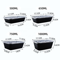 Boîtes alimentaires rectangulaires jetables en plastique à compartiment unique, compatibles micro-ondes, pour plats à emporter, 500-1000 ml, 300 ensembles par carton
