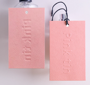 800gsm thân thiện với MÔI MILANO giấy treo <span class=keywords><strong>tag</strong></span> biểu tượng tùy chỉnh dập nổi/Debossed kết cấu màu hồng Cảm ơn bạn Thẻ Nhãn cho giày túi - Product Image 5