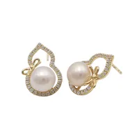 Großhandel hochwertige Süßwasser perle benutzer definierte 14 Karat Echtgold natürliche Diamant Ohrringe für Frauen