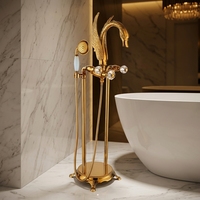 Robinet de salle de bain moderne et élégant, type col de cygne, en laiton massif plaqué or, monotrou, thermostatique, à poignée unique