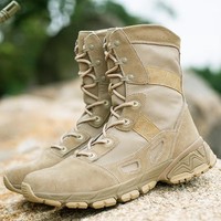 Bottes tactiques légères pour hommes, en daim, avec semelle en caoutchouc, lacets, respirantes, chaussures d'entraînement, pour l'extérieur, le désert