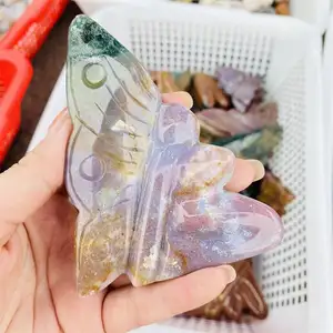 Hot sale natural high quality ocean jasper crystal carving reiki blue crystal butterfly fairy for gifts decoration