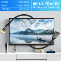 Câble d'extension 8K 60Hz à effet visuel 3D, gaine en PVC, DP 1.4 mâle vers femelle, pour PC, TV, ordinateur portable, moniteur, HDTV