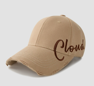Vintage Distressed Custom Cloud Embroidered Baseball Cap Custom Color Cotton Adjustable <b>Hat</b> <b>for</b> Women Men - Product Image 4