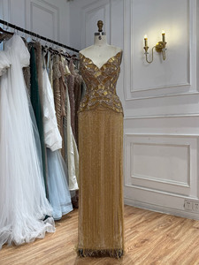 Serene Hill LA73748 Luxury <strong>Gold</strong> Fringe Evening <strong>Dress</strong> 2026 Strapless Beaded Tassel Formal <strong>Party</strong> Gowns for Women - Product Image 6