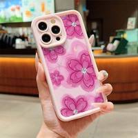 Étui de protection antichoc en TPU avec motif floral encre et design d'objectif pour iPhone 11 12 13 14 15 16 17 18 Pro Max