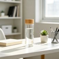 Botol Air Kaca dengan Selubung Silikon dan Tutup Bambu untuk Kantor dan Yoga
