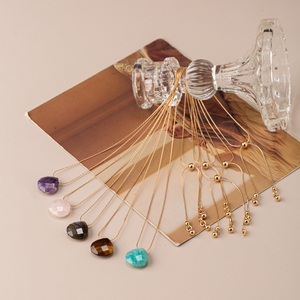 สร้อยคอทองเหลืองประดับคริสตัลโรสควอตซ์ทรงหยดน้ำ สร้อยคอจี้รูปหยดน้ำสำหรับผู้หญิง - Product Image 5