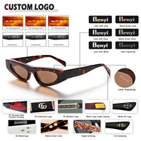 Lunettes de soleil Benyi personnalisées avec logo, monture étroite œil de chat en acétate, tendance écaille de tortue, protection UV400