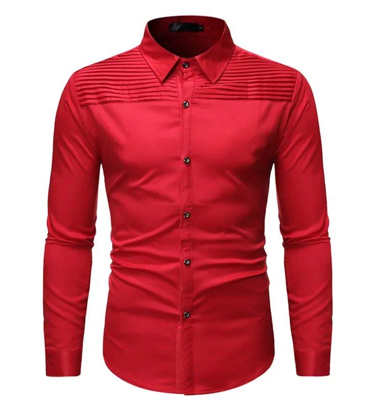 OEM Men's Shirts Long Sleeves Stand Collar Red Dress Shirts for Men