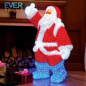 亚克力圣诞老人白色大胡子穿着红色圣诞服装，带黑带发光二极管图案圣诞灯雪冰装饰品