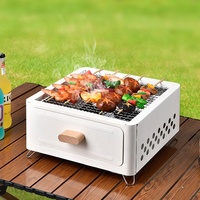 Barbecue de camping carré portable avec brasero à charbon de bois de type tiroir