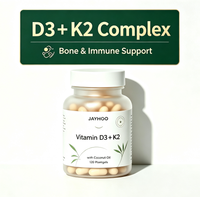 Complément Vegan JAYHOO Vitamine D3 K2 avec Huile de Coco pour Soutenir la Santé des Os et du Cœur - 120 Gélules Végétales