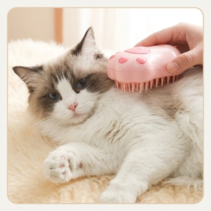 Brosse vapeur électrique 3-en-1 en silicone pour animaux de compagnie, design patte de <span class=keywords><strong>chat</strong></span>, rechargeable, respectueuse de la peau, pour démêler et éliminer les poils morts - Product Image 2