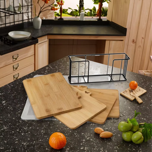 Juego de 4 Tablas de Cortar de Bambú Natural para Cocina, Base de Metal, Sostenible, Duradero, Apto para Lavavajillas, Bloque de Cortar Rectangular - Product Image 2