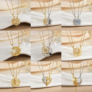 Conjunto de Colares Magnéticos para Casais, Banhado a Ouro 18K, Aço Inoxidável, Sol, Lua, Coração, Asa, Presente de Joias para Melhores Amigos e Dia dos Namorados - Product Image 2