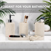 Ensemble d'organisateurs de salle de bain en résine texturée imitation travertin CF, antidérapant, avec distributeur de savon, porte-brosse à dents et plateau pour gobelets