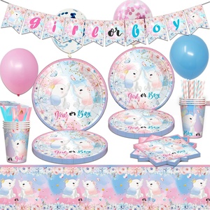 Tema di elefante rosa e <span class=keywords><strong>blu</strong></span> Banner per ragazza ragazzo piatto di carta tazza di carta e tovaglia Set per la festa di presentazione del bambino - Product Image 6
