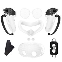 Pour Meta Quest 3S : Ensemble d'accessoires de jeu – Housse de casque VR en silicone, poignées de manette, masque facial