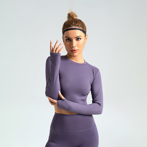 Haut de sport pour femme personnalisé de haute qualité avec trous pour les pouces, rose et blanc, coupe ajustée, manches longues pour le yoga - Product Image 6