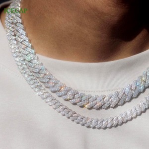 재고 VVS 모이사나이트 다이아몬드 브릴리언트 컷 925 스털링 실버 화이트 골드 도금 힙합 12mm 쿠바 링크 체인 목걸이 - Product Image 4