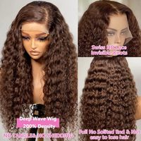 Perruque sans colle en cheveux humains Remy, couleur chocolat brun, avec dentelle frontale, densité 200, style vague profonde/bouclée profonde HD pour femmes, prix de gros