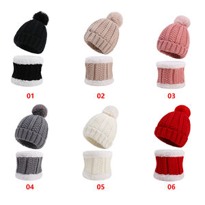 F0379 niños invierno sombrero y bufanda conjuntos de bebé de punto sombrero pompones sombreros gorras bufandas niños <span class=keywords><strong>Crochet</strong></span> sombreros - Product Image 1
