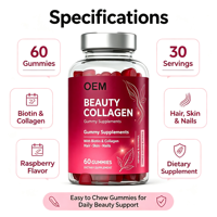 Gummies à la biotine 5000 mcg favorisant la santé des cheveux, de la peau et des ongles, gummies véganes au collagène saveur framboise