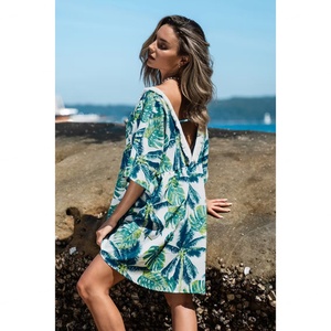 เดรสผ้าทอลายฮาวายพิมพ์ลายนามธรรมแบบผูกเชือก คอวี ชายผ่า ยาวปานกลาง สไตล์รีสอร์ทชายหาด  รักษ์โลก สำหรับฤดูใบไม้ร่วง  ตามเทรนด์ใหม่ - Product Image 3