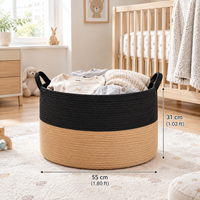 Panier de rangement rond en corde de coton avec poignées, corbeille à linge tressée pour vêtements, couvertures, jouets, rangement domestique