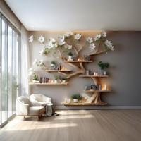 Étagère à livres en bois massif - Bibliothèque au design moderne en forme de branche, rangement créatif pour le salon et la décoration de bureau