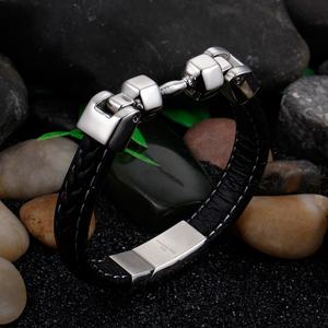 2024 High Quality Custom Stainless Steel <b>Men</b> Leather Fitness Gym <b>Bracelets</b> - Product Image 4