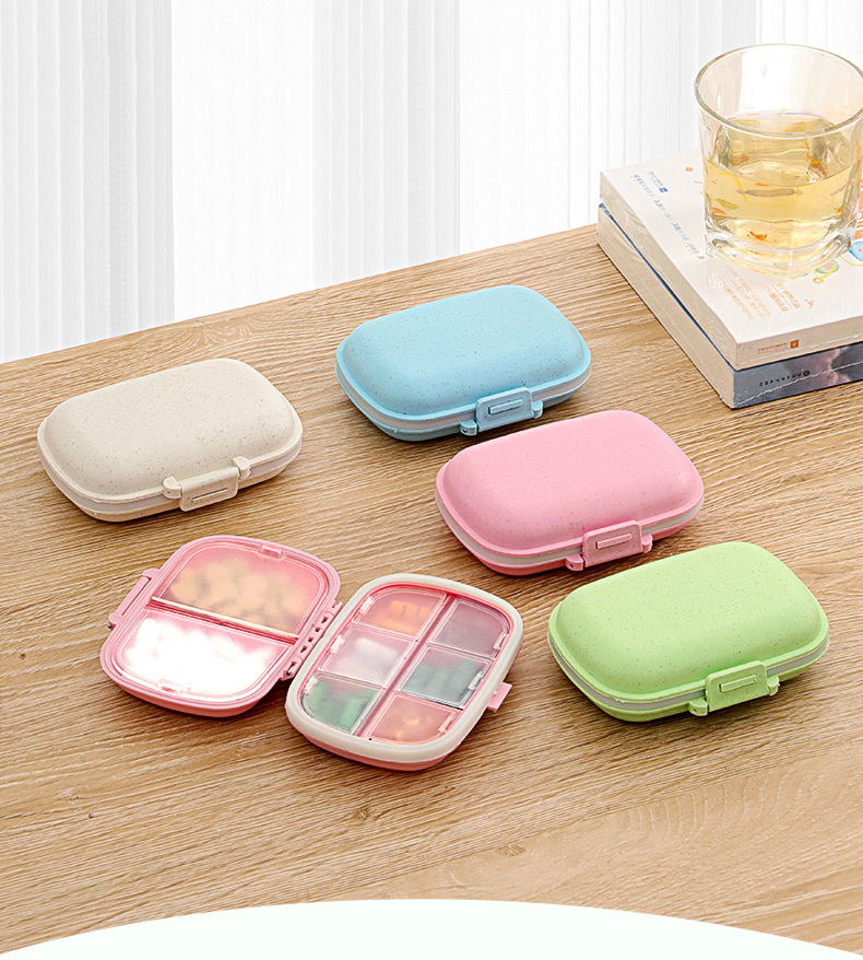 Custom Logo Eco-friendly Wheat Straw 8 Compartments Daily Pill Storage Case for Travel Medicine Organizing