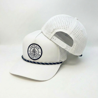 Casquette de baseball unisexe OEM brodée, tissée, à 5 panneaux, imperméable, découpée au laser, avec corde et visière incurvée, pour le sport et la pêche