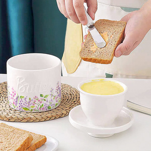 Pot à beurre en céramique française avec couvercle, boîte à beurre hermétique, récipient à beurre rond pour le comptoir de cuisine - Product Image 1