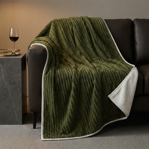 Manta de Hotel Moderna con Rayas Geométricas |   Terciopelo de franela acanalado Shu |   Manta Texturizada Cálida para Cama |   Venta al por Mayor Directa de Fábrica Personalizada - Product Image 1