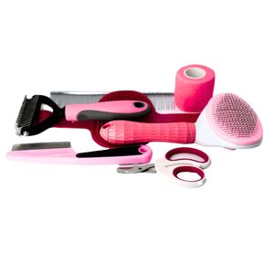 ピンク犬用ヘアグルーミングキットセルフクリーニングステンレススチール櫛デマバスブラシフリーコームプラスチック材料 - Product Image 6
