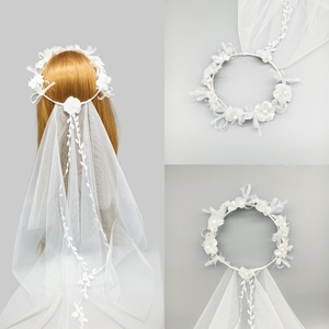 Voile de mariée fait main en rotin double couche pour femme et fille, accessoire de cheveux princesse en maille, bandeau châle - Product Image 1