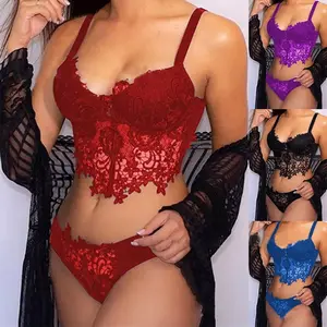 Pemasok pabrik Label pribadi kustom Vendor Set Bra renda renda berongga Lingerie wanita seksi Erotis