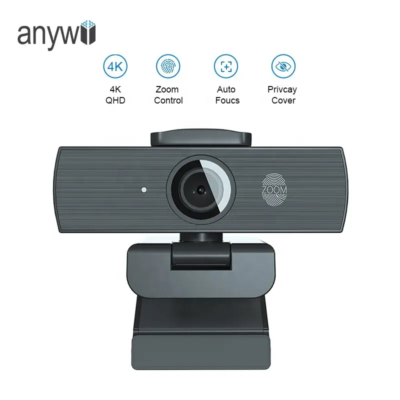 Anywii 노트북 마이크가있는 4K 컴퓨터 웹캠 개인 정보 보호 커버 화상 통화 자동 초점 웹캠 용 USB 8X 디지털 줌 웹 카메라