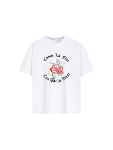 T-shirt Y2K con stampa floreale unisex, girocollo ampio, casual, in jersey di cotone a tinta unita, manica corta, regalo per festival, logo frontale - Product Image 1